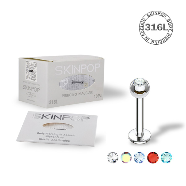 Labret Skinpop in Acciaio 316L Sterile 1.2 X 8 X 3  Zircone ROSSO CONF. 10 PZ